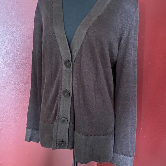 Vintage LAFAYETTE 148 Brown Lightweight Button down Sweater M - Picture 4 of 12